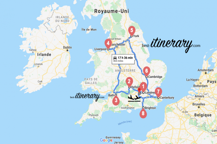 Itinéraire de voyage en Angleterre